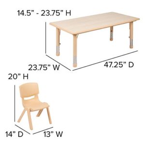 Flash Furniture 23.625"W x 47.25"L Rectangular Natural Plastic Height Adjustable Activity Table Set with 4 Chairs