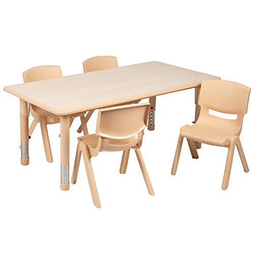 Flash Furniture 23.625"W x 47.25"L Rectangular Natural Plastic Height Adjustable Activity Table Set with 4 Chairs