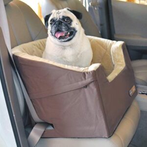 K&H Pet Product Bucket Booster Dog Car Seat with Dog Seat Belt for Car, Washable Small Dog Car Seat, Sturdy Dog Booster Seats for Small Dogs, Medium Dogs, 2 Safety Leashes, Large Tan/Tan