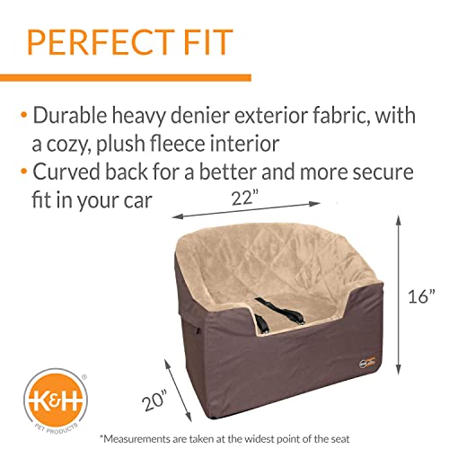 K&H Pet Product Bucket Booster Dog Car Seat with Dog Seat Belt for Car, Washable Small Dog Car Seat, Sturdy Dog Booster Seats for Small Dogs, Medium Dogs, 2 Safety Leashes, Large Tan/Tan