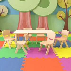 flash furniture 23.625″w x 47.25″l rectangular natural plastic height adjustable activity table set with 6 chairs