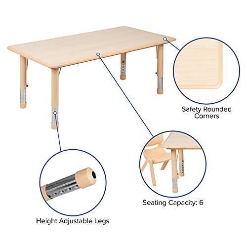 Flash Furniture 23.625"W x 47.25"L Rectangular Natural Plastic Height Adjustable Activity Table Set with 6 Chairs