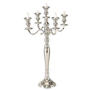 whw whole house worlds hamptons five taper candle silver candelabra, hand crafted of silver aluminum nickel, 2.5 feet high, (30.75 inches)
