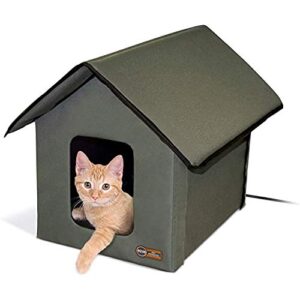 k&h pet products original outdoor heated kitty house cat shelter cat house 19 x 22 x 17 inches (heated) olive/olive
