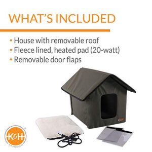 K&H Pet Products Original Outdoor Heated Kitty House Cat Shelter Cat House 19 X 22 X 17 Inches (Heated) Olive/Olive