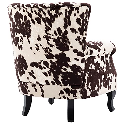 DM Furniture DM-Furniture Cow Print Accent Chair Modern Tufted Wingback Armchair Club Chair Velvet Single Sofa Lounge Chair with Pillow for Living Room Bedroom, Cow