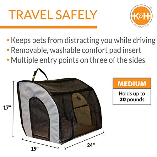 K&H Pet Products Travel Safety Carrier for Pets, Dog Crate For Car Gray/Black Medium 24 X 19 X 17 Inches