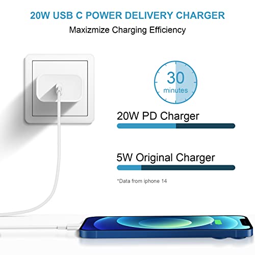 【Apple MFi Certified】 iPhone Fast Charger USB C Wall Charger 20W PD Adapter with 6FT Charging Cable Compatible iPhone 14/14 Pro/14 Pro Max/14 Plus/13 12 11 Pro Max/Pro/Mini/Xs Max/XR/X, iPad and More