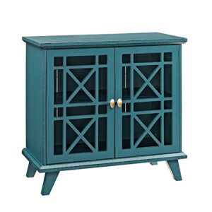 walker edison wood kitchen accent buffet sideboard entryway serving storage cabinet with doors entryway kitchen-dining room console living room, 32 inch, blue