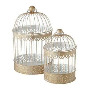 whw whole house worlds hamptons romantic gold bird cages, set of 2, decorative, table top centerpieces, latch top, metal, handmade, 11.75 and 15.75 inches
