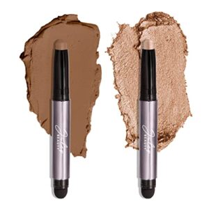 julep eyeshadow 101 crème to powder waterproof eyeshadow stick duo, sand shimmer and ginger matte