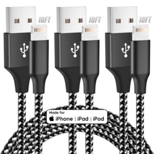 iphone charger [apple mfi certified] 3pack 10ft nylon braided lightning cable fast charging iphone charger cord compatible with iphone 13 12 11 pro max xr xs x 8 7 6 plus se and more
