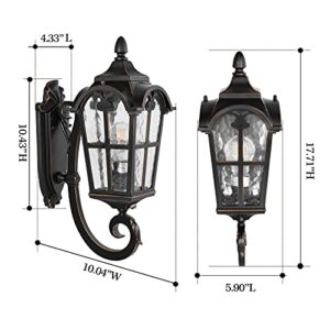 PARTPHONER Dusk to Dawn Outdoor Light Fixtures Black Roman, Waterproof Outside Porch Light Wall Sconce Lighting, Exterior Wall Lantern with Water Glass for Garage, Porch, Doorway