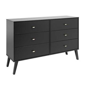 prepac milo mid-century 6 drawer dresser for bedroom, 16″ d x 52.50″ w x 33″ h, black