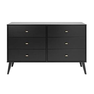 Prepac Milo Mid-Century 6 Drawer Dresser For Bedroom, 16" D x 52.50" W x 33" H, Black