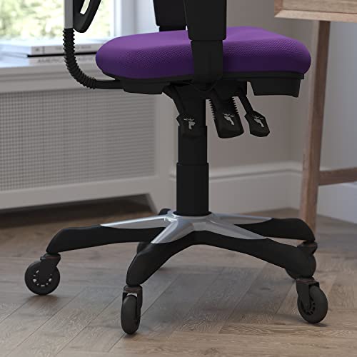 Flash Furniture Nicholas Mid-Back Multifunction Executive Swivel Ergonomic Office Chair with Adjustable Arms, Transparent Roller Wheels, 27", Purple Mesh