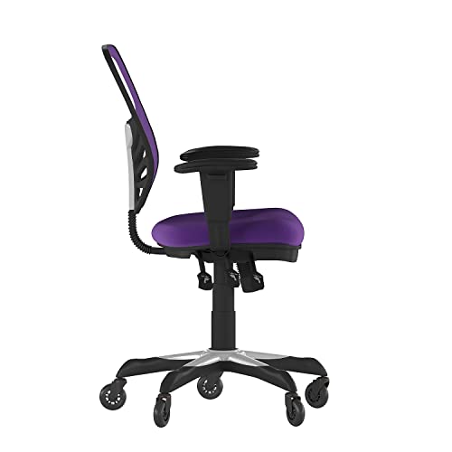 Flash Furniture Nicholas Mid-Back Multifunction Executive Swivel Ergonomic Office Chair with Adjustable Arms, Transparent Roller Wheels, 27", Purple Mesh