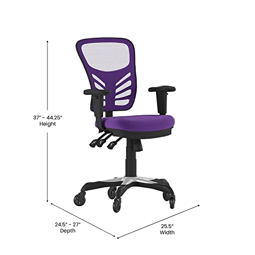 Flash Furniture Nicholas Mid-Back Multifunction Executive Swivel Ergonomic Office Chair with Adjustable Arms, Transparent Roller Wheels, 27", Purple Mesh