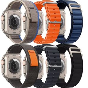 uhkz 6pack bands compatible with apple watch band 42mm 44mm 45mm 49mm for women men,trail loop+alpine loop+ocean band for iwatch series ultra/8/7/6/5/4/3/2/1/se