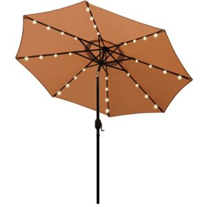 blissun 9 ft solar umbrella, 32 led lighted patio umbrella, table market umbrella, outdoor umbrella for garden, deck, backyard, pool and beach (tan)