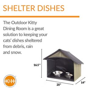 K&H PET PRODUCTS Outdoor Kitty Dining Room Outdoor Cat Shelter for Food & Water, Purrfect for Outdoor Feral Cats and Community Cats Olive 14 X 20 X 16.5