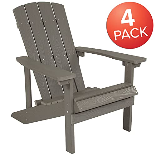 Flash Furniture Charlestown Poly Resin Adirondack Chair - Gray - All Weather - Indoor/Outdoor - Set of 4