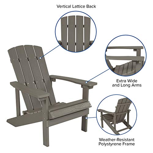 Flash Furniture Charlestown Poly Resin Adirondack Chair - Gray - All Weather - Indoor/Outdoor - Set of 4