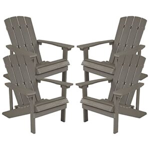 Flash Furniture Charlestown Poly Resin Adirondack Chair - Gray - All Weather - Indoor/Outdoor - Set of 4