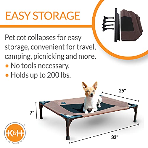 K&H Pet Products Cooling Elevated Dog Bed Outdoor Raised Dog Bed with Washable Breathable Mesh, Dog Cot Bed No-Slip Rubber Feet, Portable Dog Cot Indoor Outdoor Dog Bed, Medium Chocolate/Black Mesh