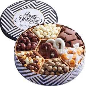 hazel & creme birthday tin gift box – happy birthday gift basket – gourmet chocolate gift box for women / men