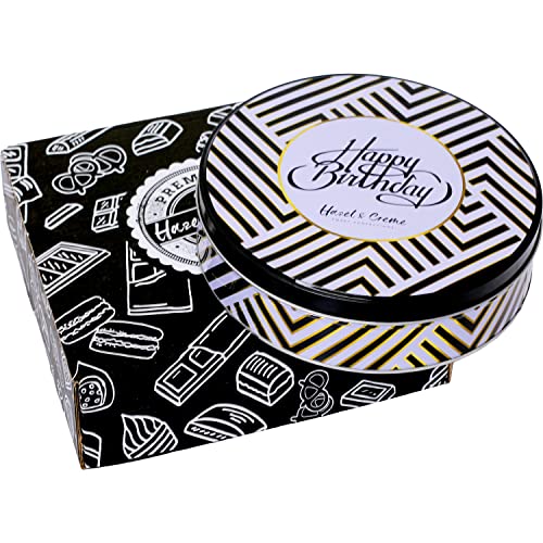 Hazel & Creme Birthday Tin Gift Box - HAPPY BIRTHDAY Gift Basket - Gourmet Chocolate Gift Box for Women / Men