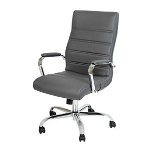 flash furniture whitney high back desk chair – gray leathersoft executive swivel office chair with chrome frame – swivel arm chair