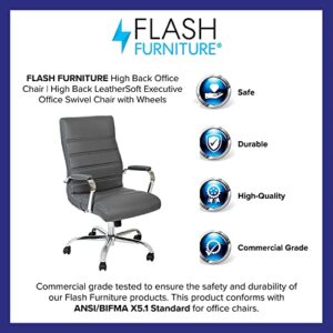 Flash Furniture Whitney High Back Desk Chair - Gray LeatherSoft Executive Swivel Office Chair with Chrome Frame - Swivel Arm Chair