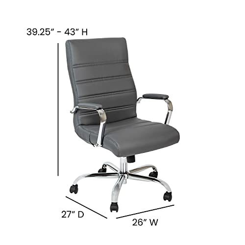 Flash Furniture Whitney High Back Desk Chair - Gray LeatherSoft Executive Swivel Office Chair with Chrome Frame - Swivel Arm Chair