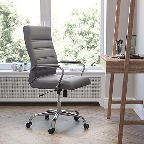 Flash Furniture Whitney High Back Desk Chair - Gray LeatherSoft Executive Swivel Office Chair with Chrome Frame - Swivel Arm Chair