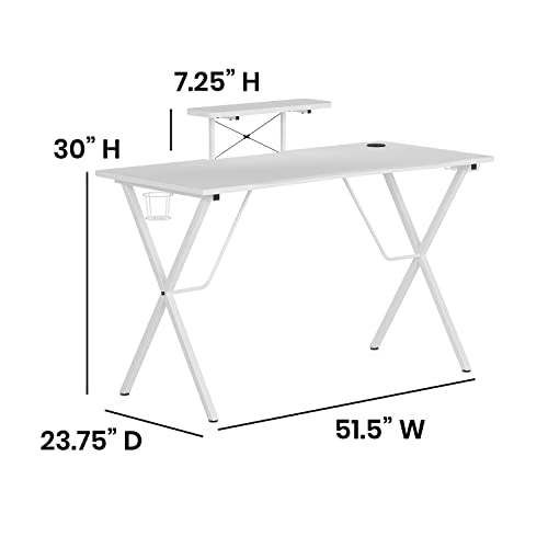Flash Furniture Gaming Desk - White Computer Desk - 51.5" Gamers Table with Cup Holder, Headphone Hook, and Monitor/Smartphone Stand