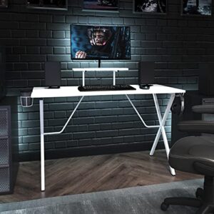 Flash Furniture Gaming Desk - White Computer Desk - 51.5" Gamers Table with Cup Holder, Headphone Hook, and Monitor/Smartphone Stand