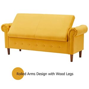 Aoowow Storage Bench for Bedroom End of Bed Rolled Armed Linen Fabric Ottoman Couch Long Bench Window Sitting Fireplace Toy Storage Bench, Yellow