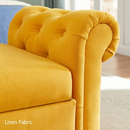 Aoowow Storage Bench for Bedroom End of Bed Rolled Armed Linen Fabric Ottoman Couch Long Bench Window Sitting Fireplace Toy Storage Bench, Yellow