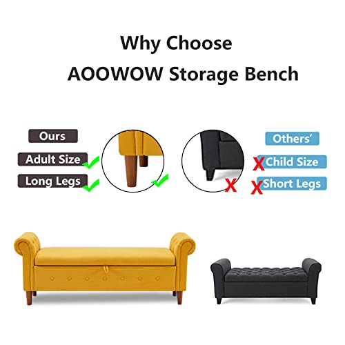 Aoowow Storage Bench for Bedroom End of Bed Rolled Armed Linen Fabric Ottoman Couch Long Bench Window Sitting Fireplace Toy Storage Bench, Yellow