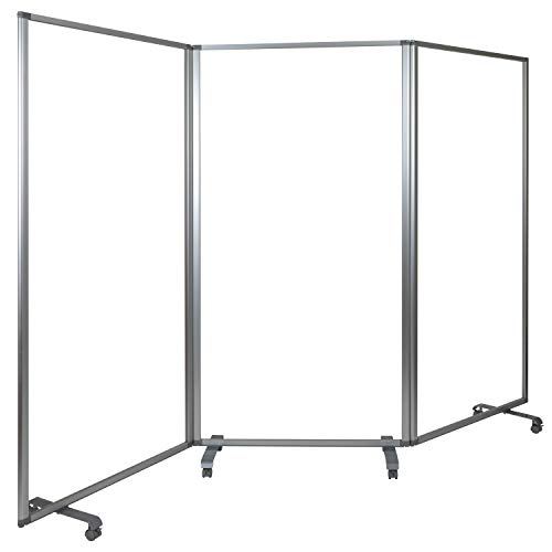 Flash Furniture Mobile Freestanding Clear Room Divider Partition Portable Roll Up Banner Sneeze Guard for Offices, Restaurants, Lobbies and Other Public Areas