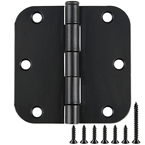 30 Pack Rounded Matte Black Door Hinges 3.5 Inch 5/8" Radius Interior 3 1/2 Inch Door Hinges Flat Iron Bifold Residential Standard Bedroom Indoor Door Hinges for Doors 3 ½"x 3 ½" Hardware Controls