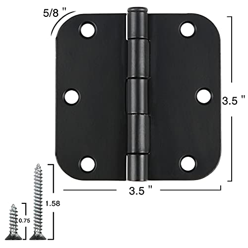 30 Pack Rounded Matte Black Door Hinges 3.5 Inch 5/8" Radius Interior 3 1/2 Inch Door Hinges Flat Iron Bifold Residential Standard Bedroom Indoor Door Hinges for Doors 3 ½"x 3 ½" Hardware Controls