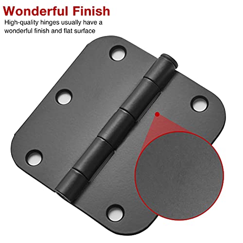 30 Pack Rounded Matte Black Door Hinges 3.5 Inch 5/8" Radius Interior 3 1/2 Inch Door Hinges Flat Iron Bifold Residential Standard Bedroom Indoor Door Hinges for Doors 3 ½"x 3 ½" Hardware Controls