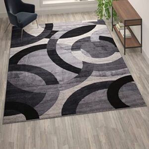 flash furniture harken collection 8′ x 10′ geometric area rug – black and gray olefin facing – jute backing – living room or bedroom