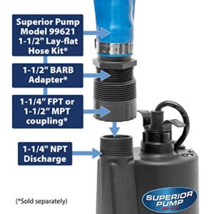 Superior Pump 91330 1/3 HP Thermoplastic Submersible Utility Pump with 10-Foot Cord