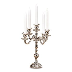 whw whole house worlds hamptons five arm silver candelabra, hand crafted of silver aluminum nickel, over 1 ft tall (13.75 inches) from the hotel resort collection