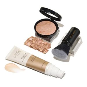 laura geller new york everyday routine kit – baked balance-n-brighten color correcting powder foundation, fair + retractable angled kabuki + spackle makeup primer, champagne glow (3 pc)