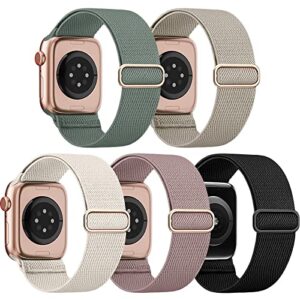 eomtam 5 pack stretchy nylon compatible for apple watch band 38mm 40mm 41mm 42mm 44mm 45mm women men,elastic cloth sport wristbands solo loop for iwatch series 8 7 6 se 5 4 3(38/40/41mm,starlight)