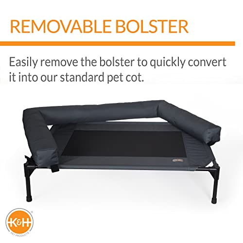 K&H PET PRODUCTS Original Bolster Pet Cot Elevated Pet Bed with Removable Bolsters Charcoal/Black Mesh Small 17 X 22 X 7 Inches